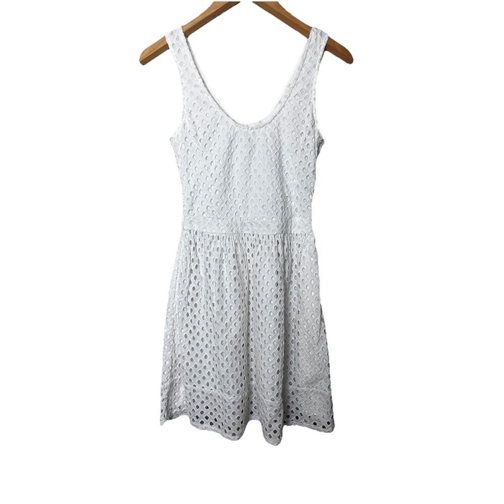 Joie Natrina White Eyelet Cotton Dress Sleeveless A-Line Scoop Neck Pockets XS - Picture 2 of 7